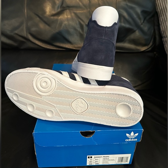 Blue with white stripes, size 12, Adidas Originals Suede High Top Sneakers. - Picture 3 of 7